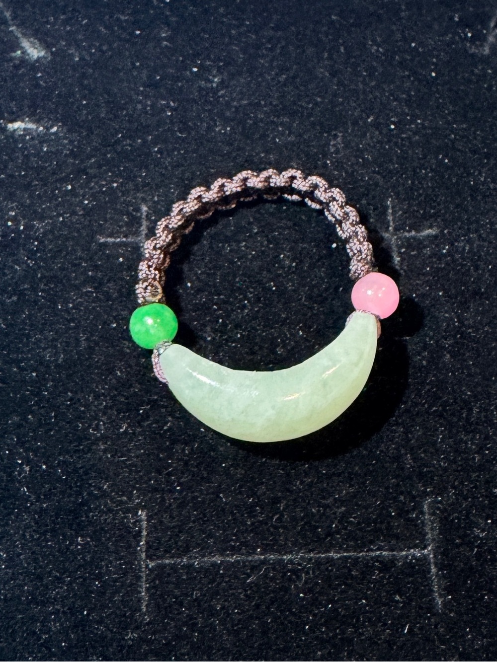 Green Jade Crescent Ring with Pink & Green Accents size 8